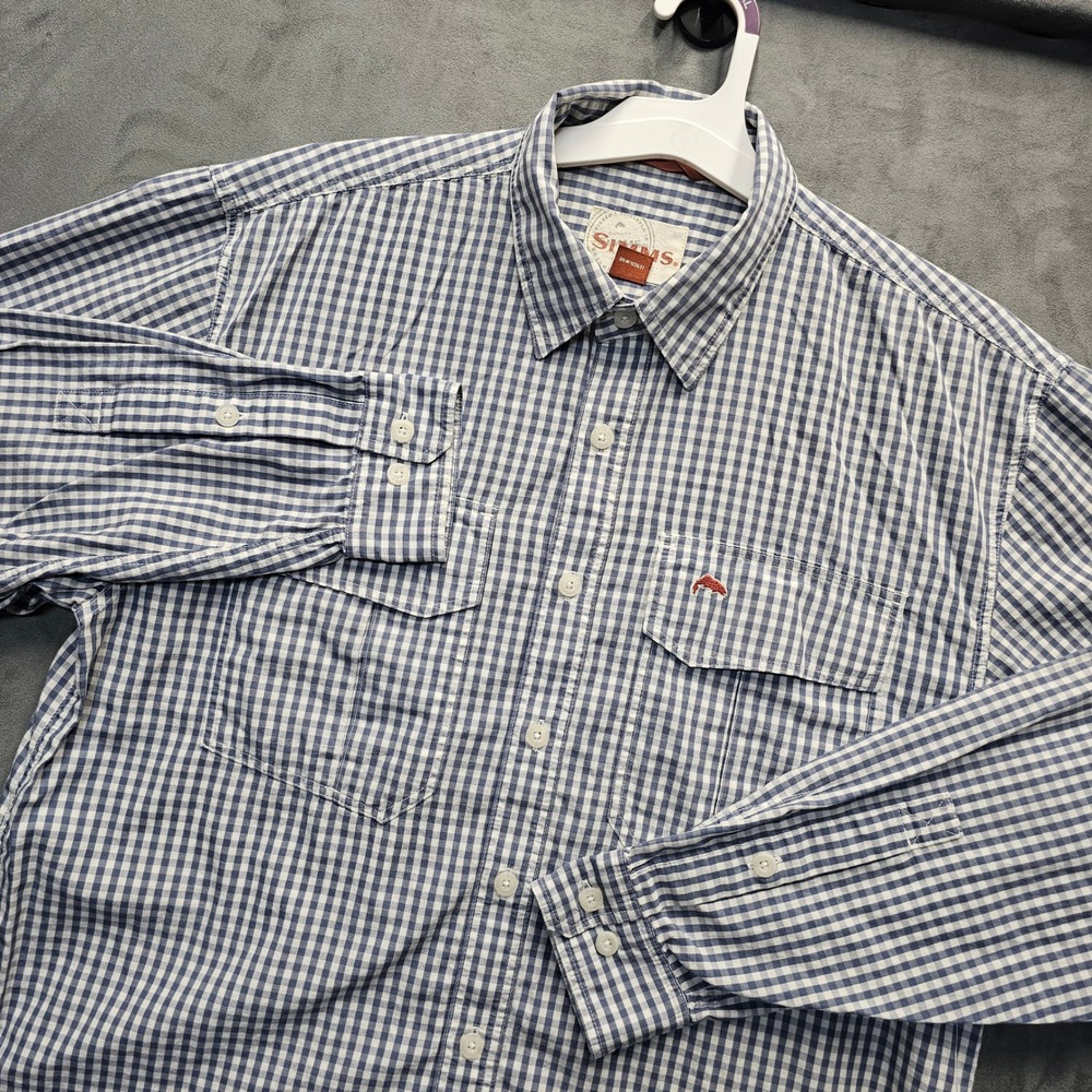 SIMMS Mens Blue Gingham 100% Cotton Long Sleeve Button Down Shirt Size M